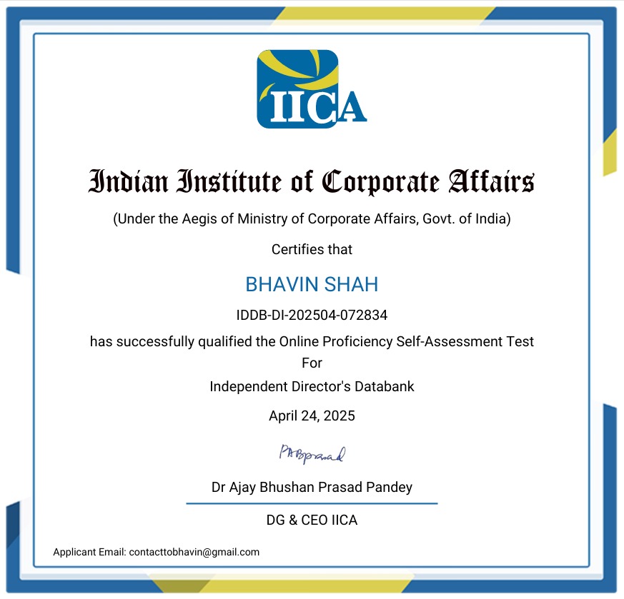 IICA Independent Director Certificate